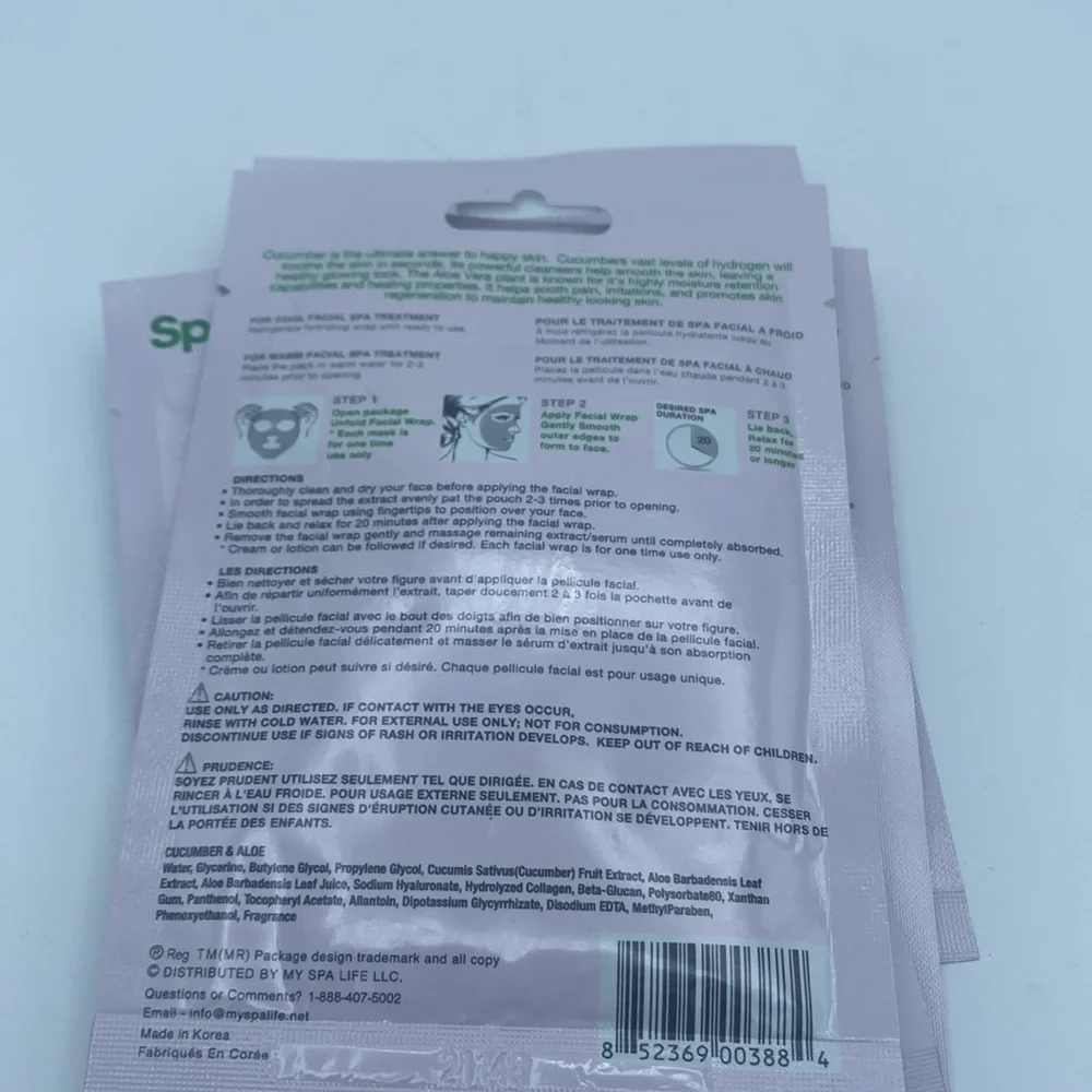 4 SpaLife face Wraps Cucumber & Aloe & Avocado & Vitamin E face  treatment new